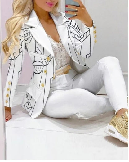 Printed Belted Blazer Pant Set