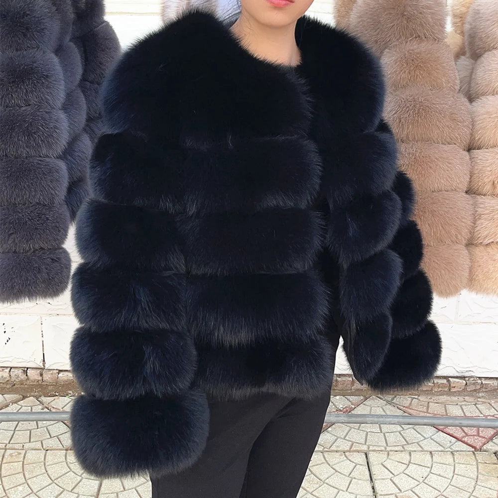 QUEENTINA Fox Fur Coat Real Brown