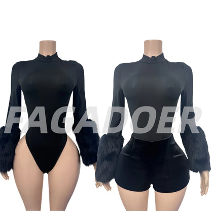 Fur Patchwork Long Sleeve 2-Piece Set