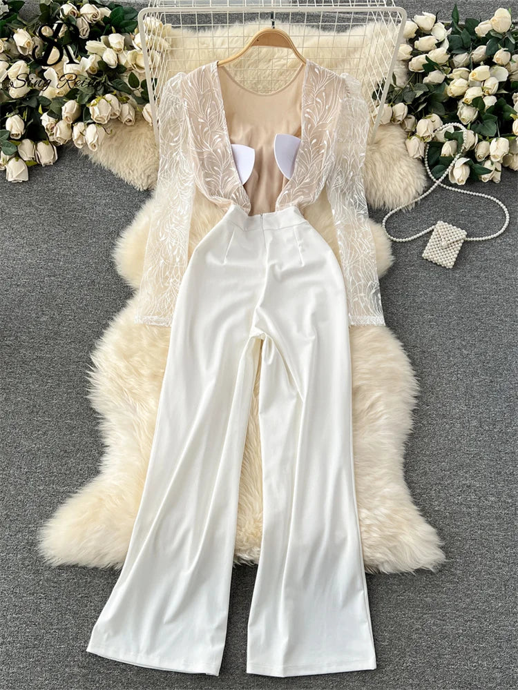Lace Embroidered Backless Jumpsuit
