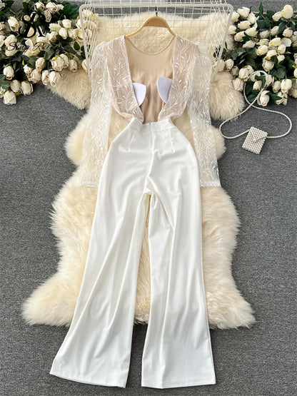 Lace Embroidered Backless Jumpsuit