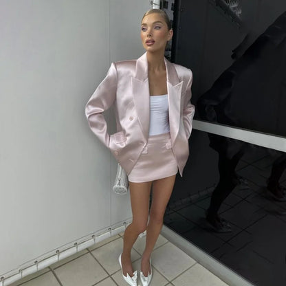 Pink Satin Tuxedo Pants Set