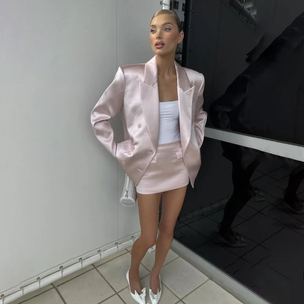 Suits Pink Satin Solid Color Outfits