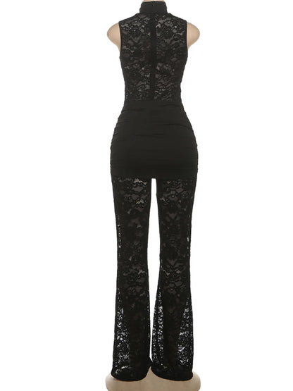 Ruched Metal Knot Stretch Jumpsuit