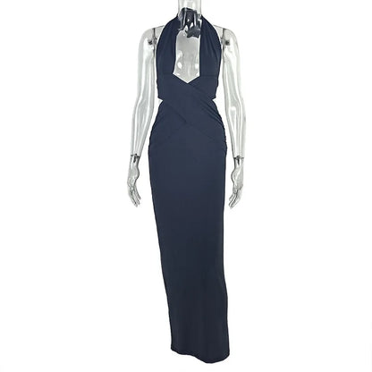 Streetwear Halter Neck Slim Long Dresses