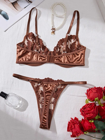 Mesh Embroidery Bra and Panty Set