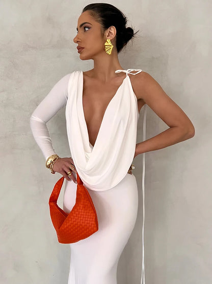 Dulzura One-Shoulder Long Sleeve Swinging Collar