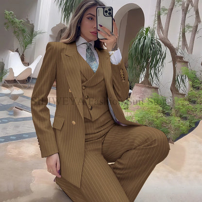 Luxury Striped 3-Piece Blazer & Pants Suit
