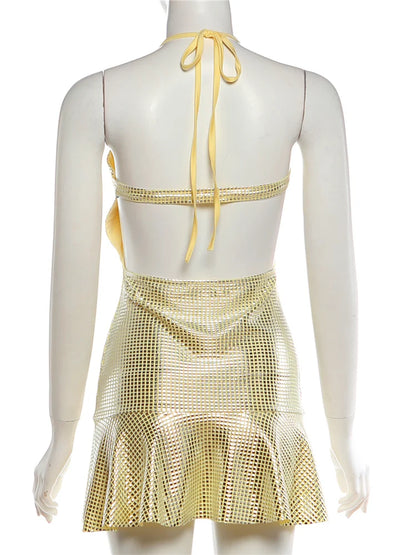 V-Neck Sequin Patchwork Bodycon Dress