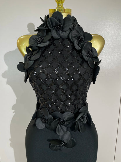 Floral Beaded Mesh Patchwork Bandage Dress