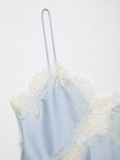 Asymmetrical Lace Backless Slip Top