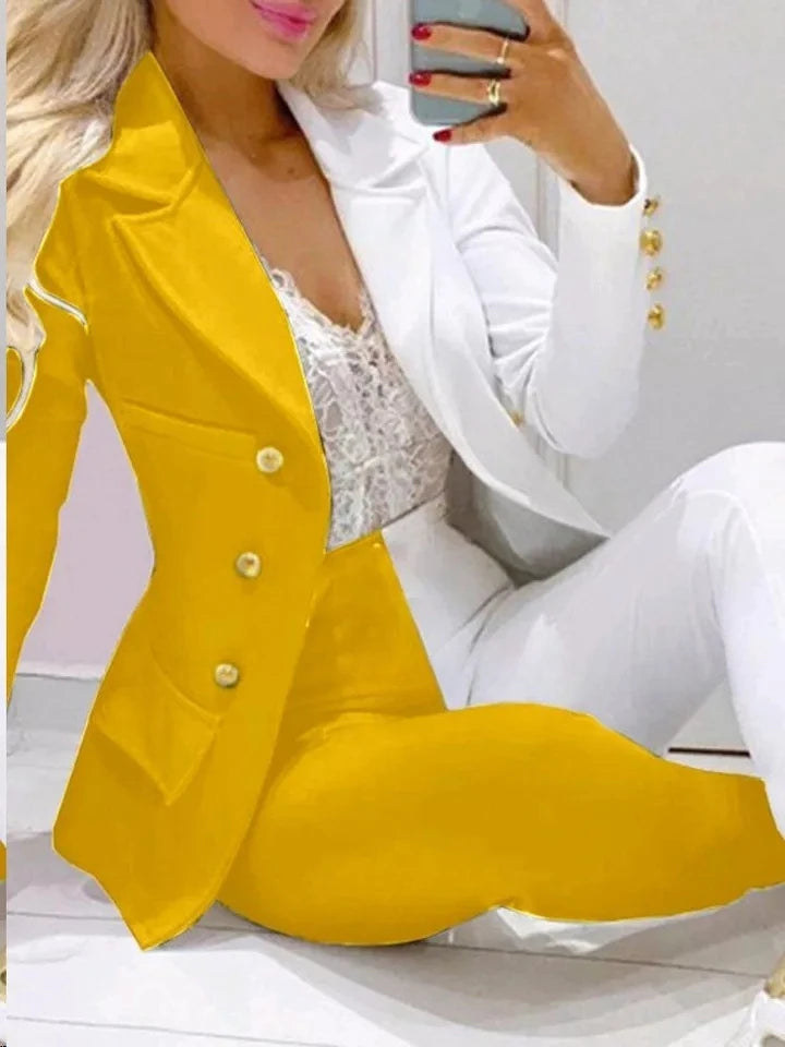 Printed Belted Blazer Pant Set