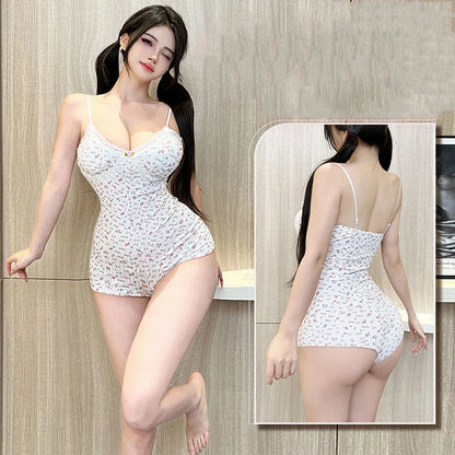 Floral Print Lace Trim Bodysuit