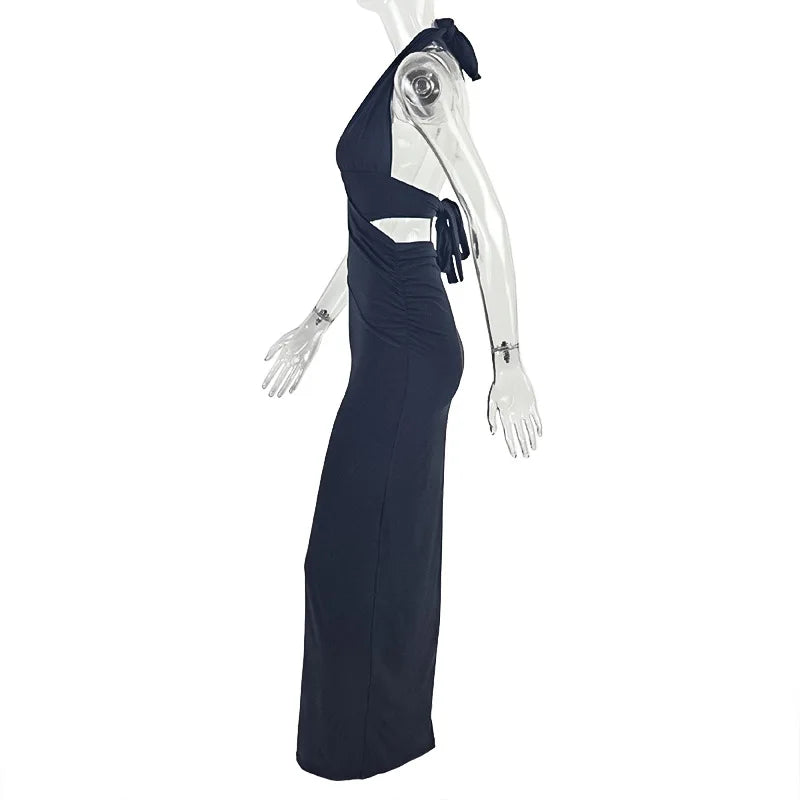 Halter Deep V-Neck Backless Bodycon Maxi Dress