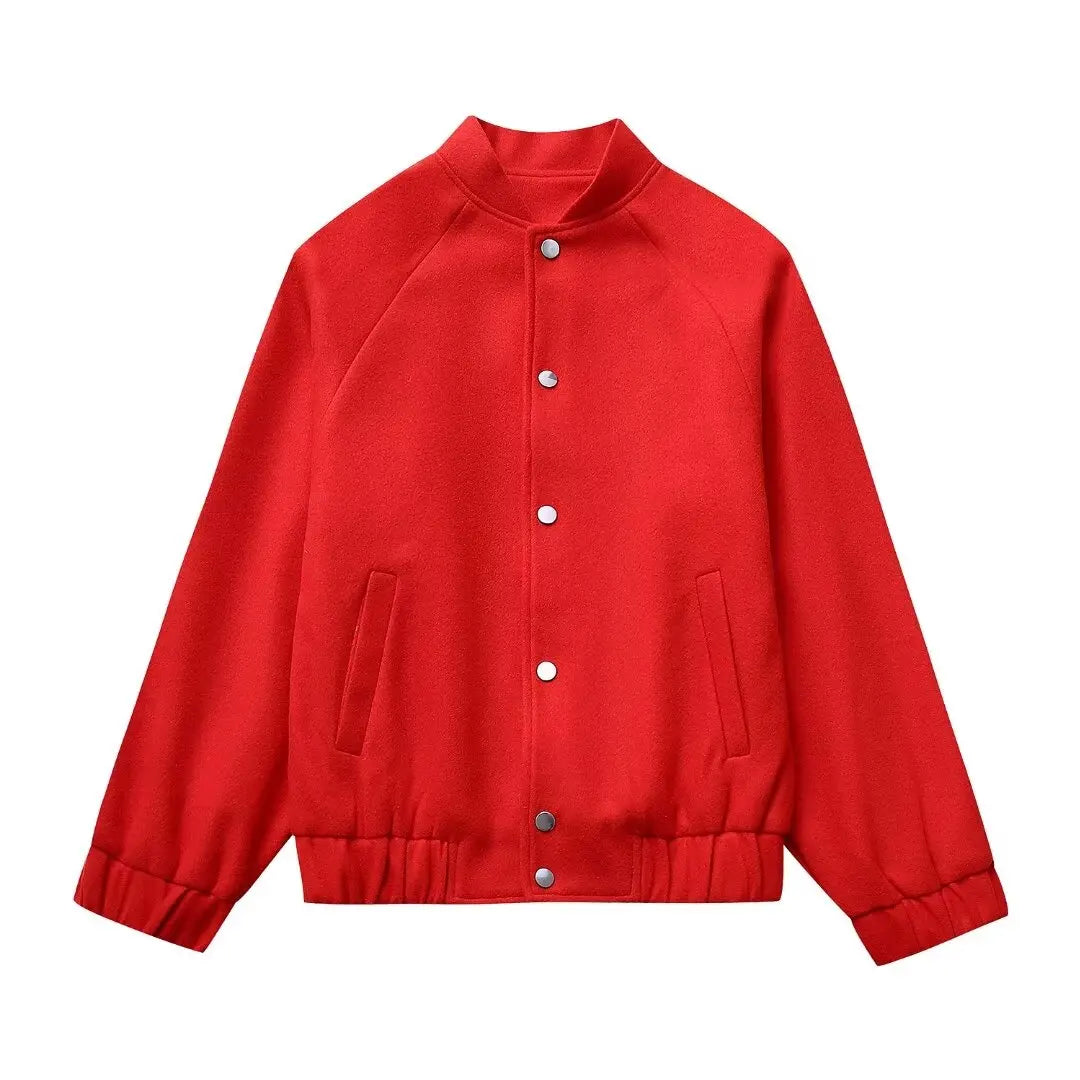 Solid Button-Down Bomber Jacket