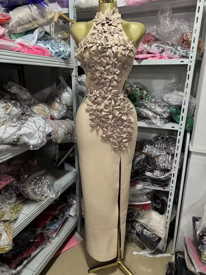 Floral Off-Shoulder Long Bandage Dress