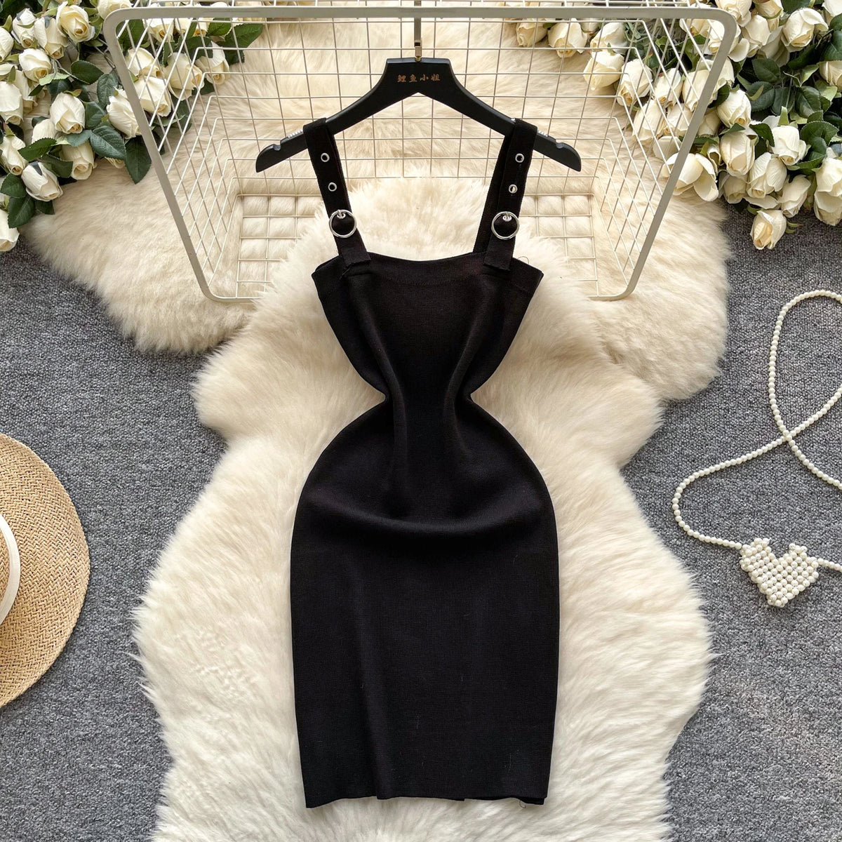 Backless Knit Button Mini Dress