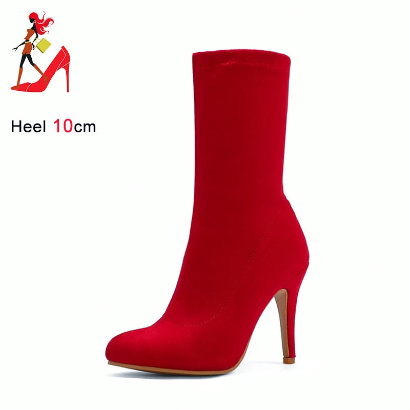 Sock Short Boots Mid-Calf Thin High