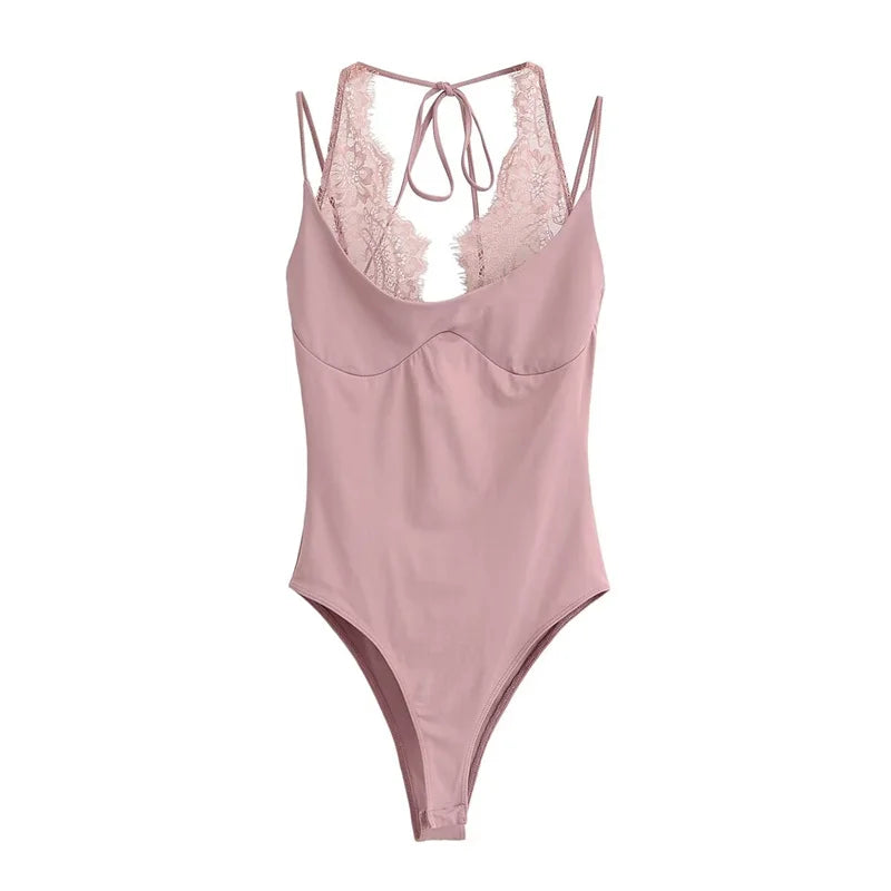 Bodysuit 2026 New Brown Spliced Lace
