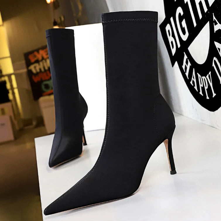 Silk Pointed Toe Sock Ankle Boots