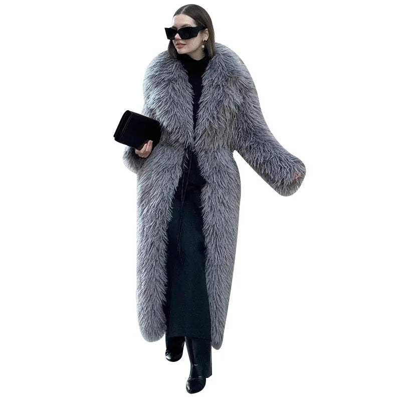Faux Fur Long Coats Y2k Thick