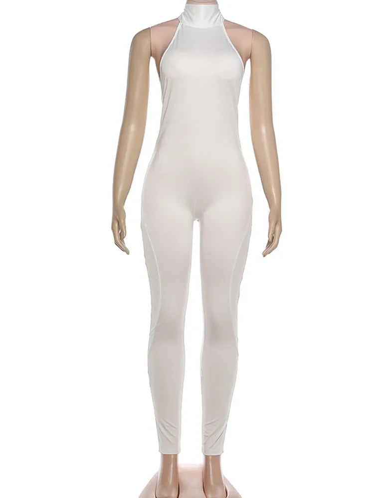 Nibber Hottie Jumpsuits Woman Bandage Halter Turtleneck Sexy Backless Sleeveless Skinny Peach Hip High Street Fashion Overalls