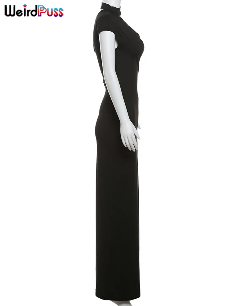 Weird Puss Incline Shoulder Dress Woman Summer Sexy Solid Irregular Collar Elegant Sleeveless Chic Party Skinny Evening Vestidos