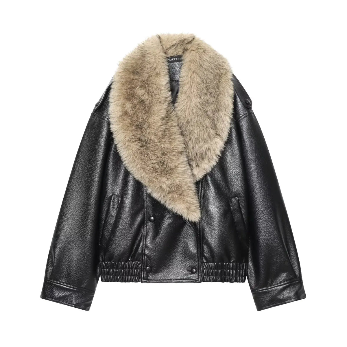 Vintage Faux Fur Collar Faux Leather Jacket
