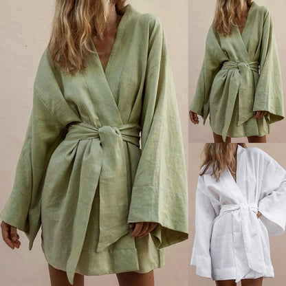 Long Sleeve V Neck Mini Dress