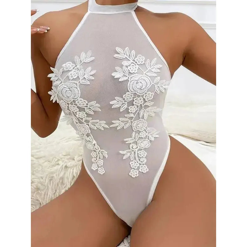 Off-the-Shoulder Floral Mesh Bodysuit