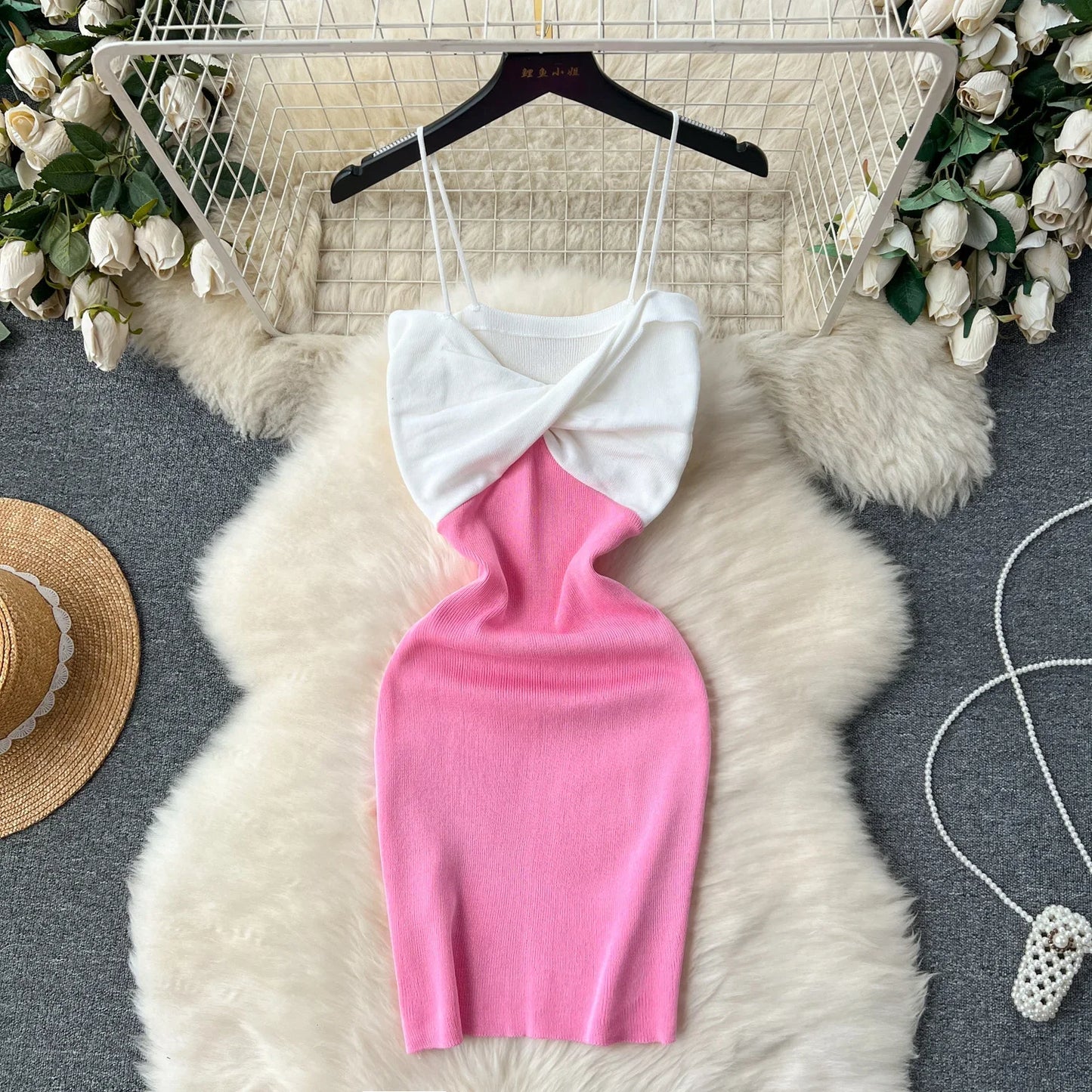 Patchwork Chic Sexy Wrap Hips Mini Dress Women Y2K Elastic Knitted Bodycon Summer Dress Streetwear Ladies Outfits Sundress