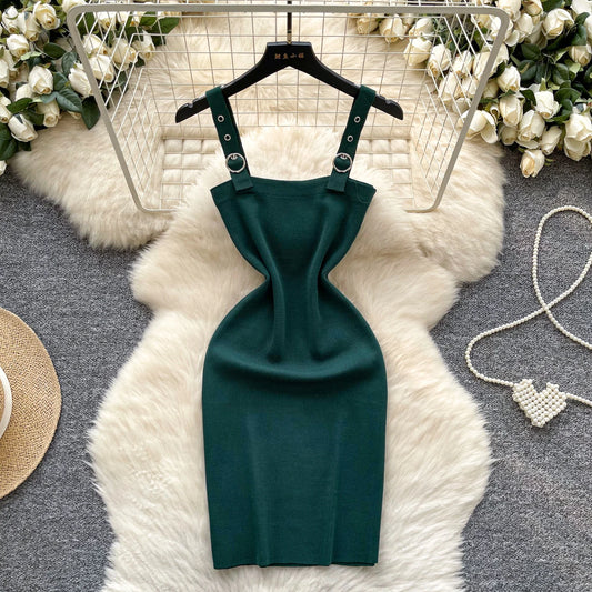 Backless Knit Button Mini Dress