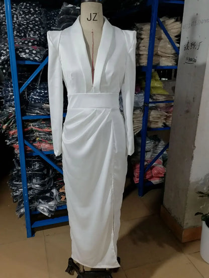 V-Neck High-Slit Long Dress