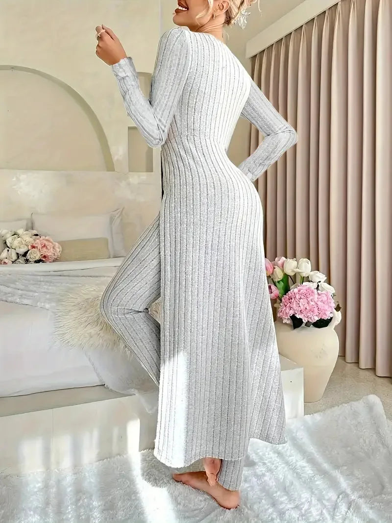 O-Neck Split Top & Slim Trousers Lounge Set