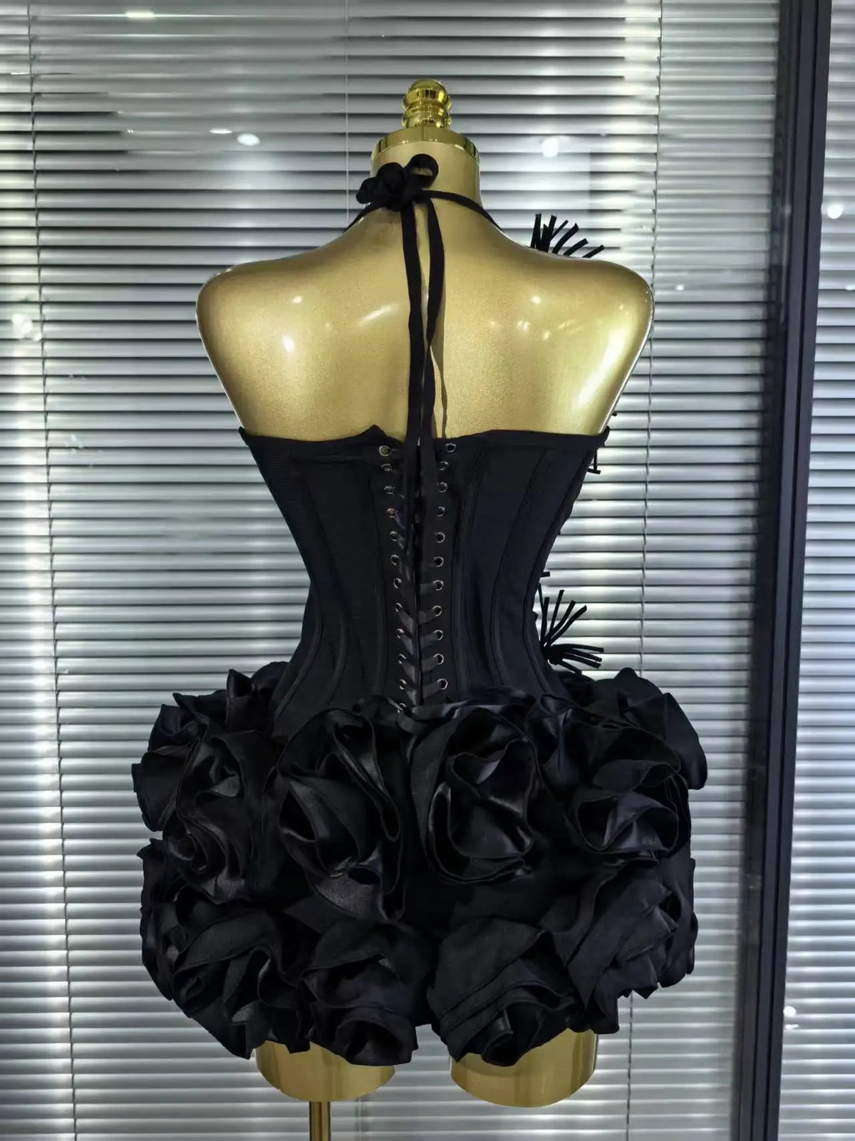 Black Red Halter Full Florals Set