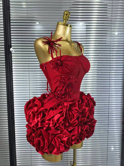 Black Red Halter Full Florals Set