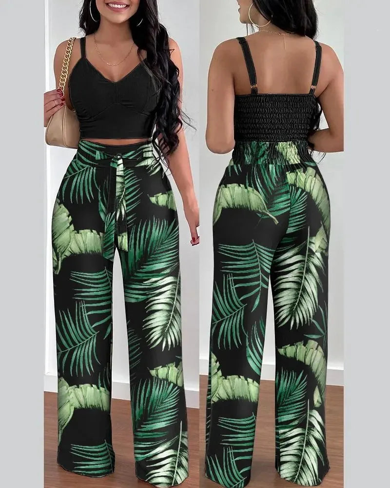 Print Halter V-Neck Backless Tank Suit