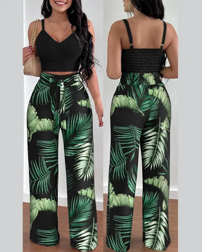 Print Halter V-Neck Backless Tank Suit