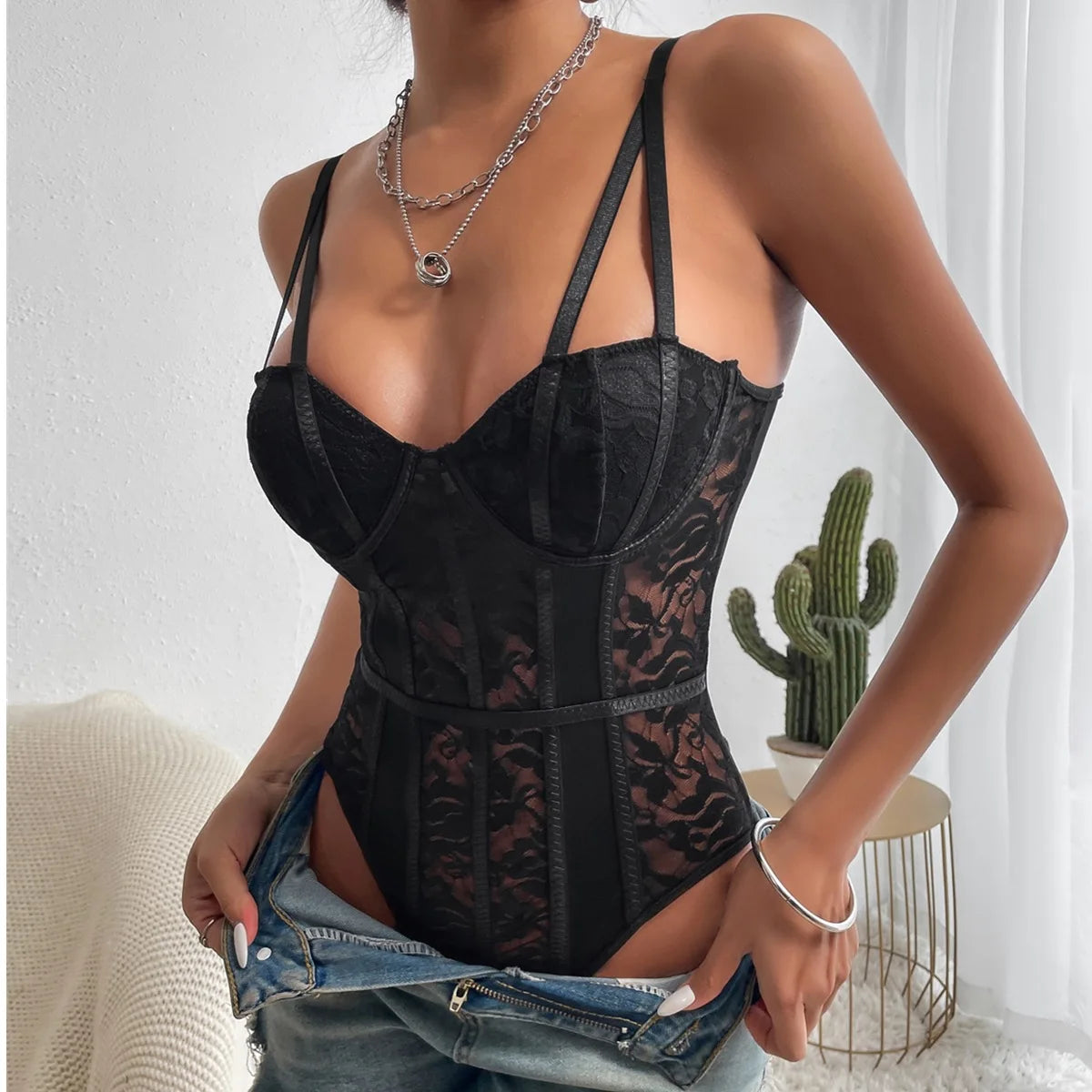 Lace Bodysuit Bodies Top New Solid