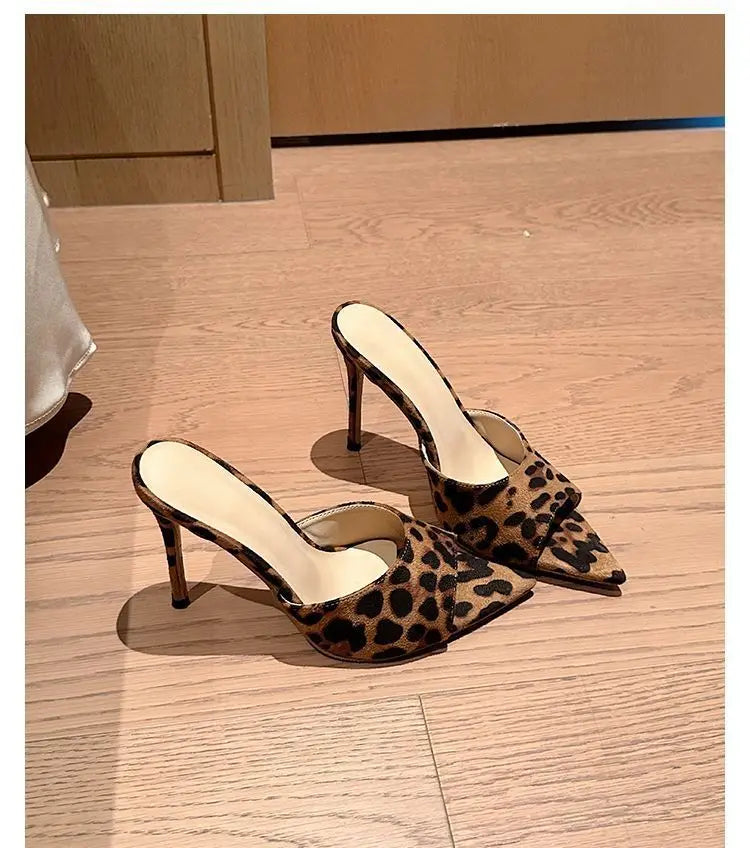 Leopard Print Stiletto High Heel Mules