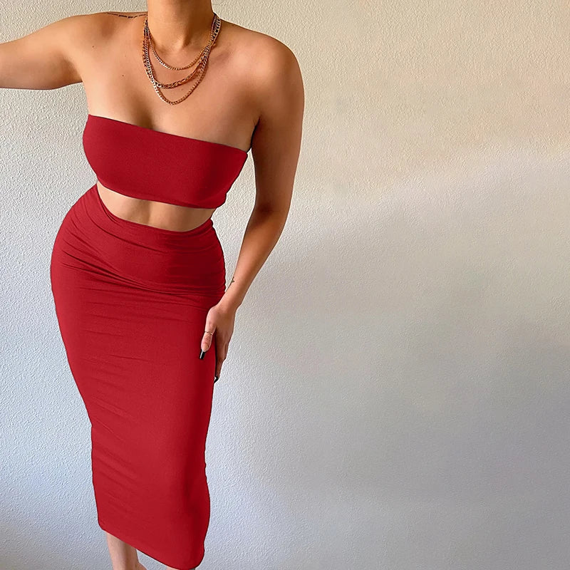 Strapless Tube Top & Maxi Skirt Set