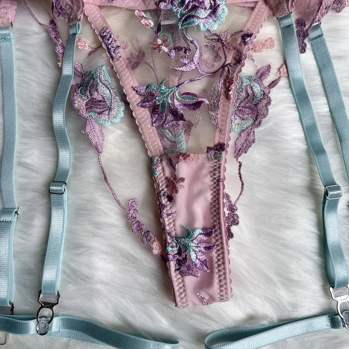 Embroidered Patchwork Lingerie Set