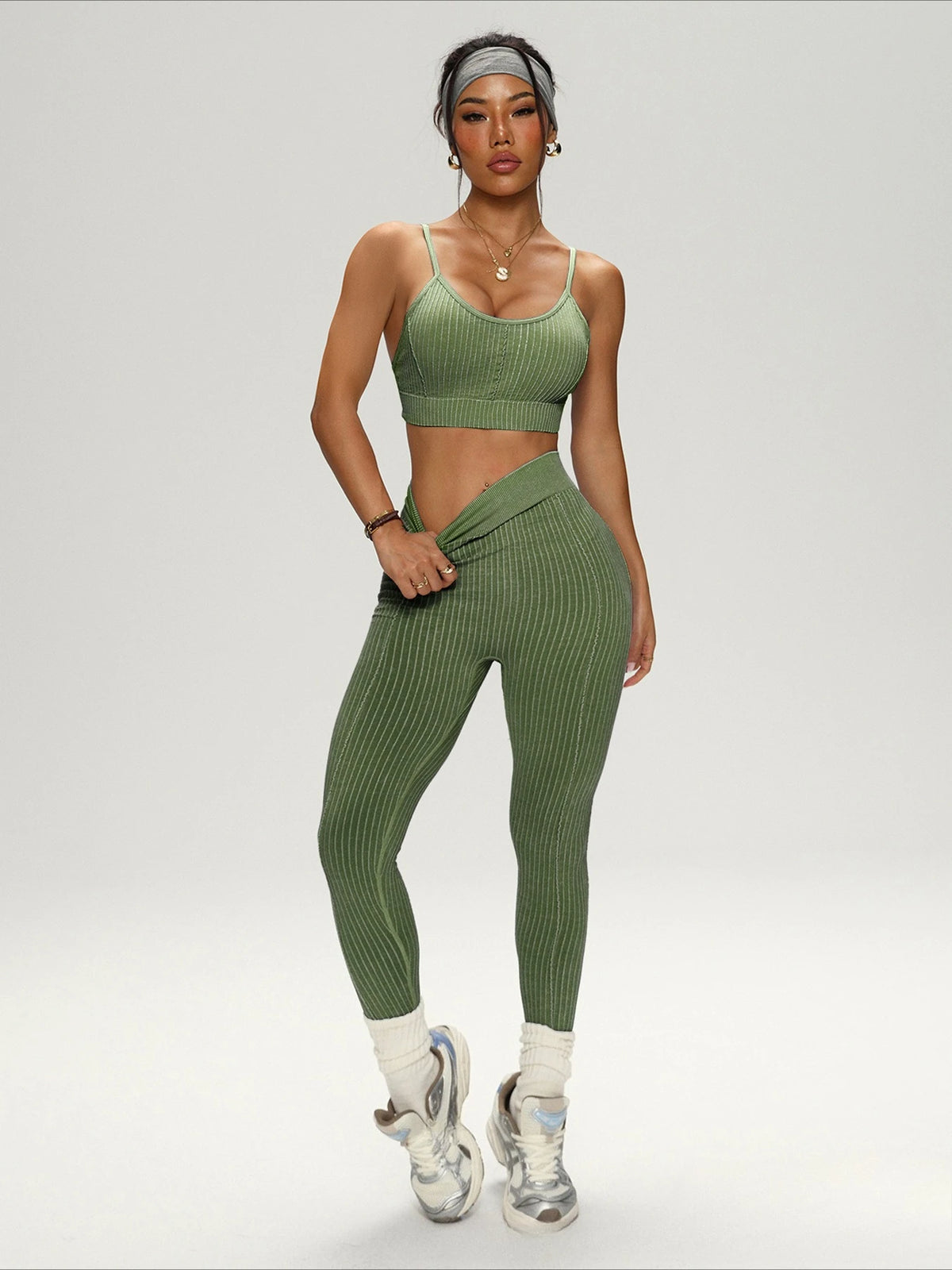 New Seamless Tracksuit Cropped Tops+Pants Set