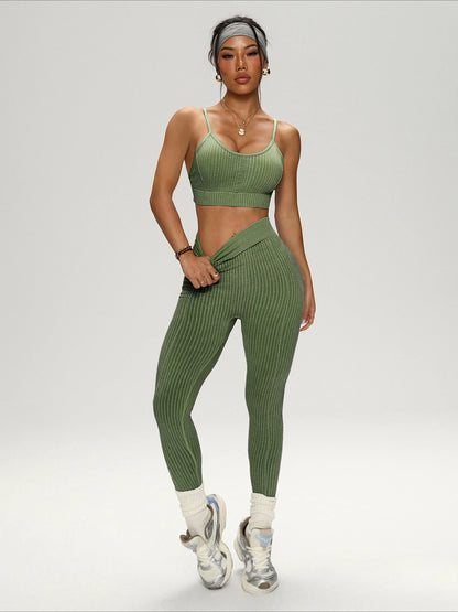 New Seamless Tracksuit Cropped Tops+Pants Set