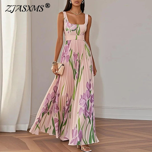 Floral Print Square Collar Maxi Dress