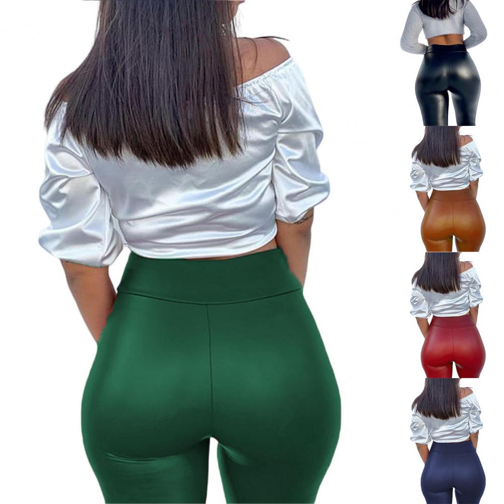 Pencil Pants  Slim Fit   Women Leggings Spring Autumn Faux Leather Long Trousers