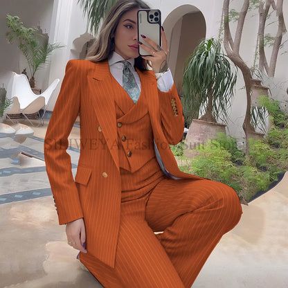 Navy Striped 3-Piece Blazer, Vest & Pant Set
