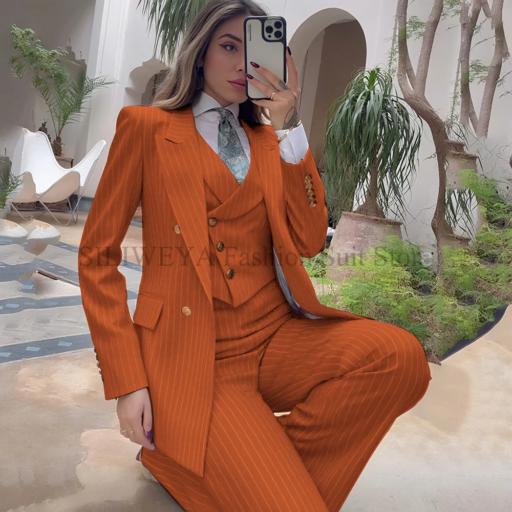 Luxury Striped 3-Piece Blazer & Pants Suit