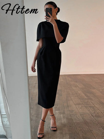 Solid Shawl Dress Two-Piece Outfit Set