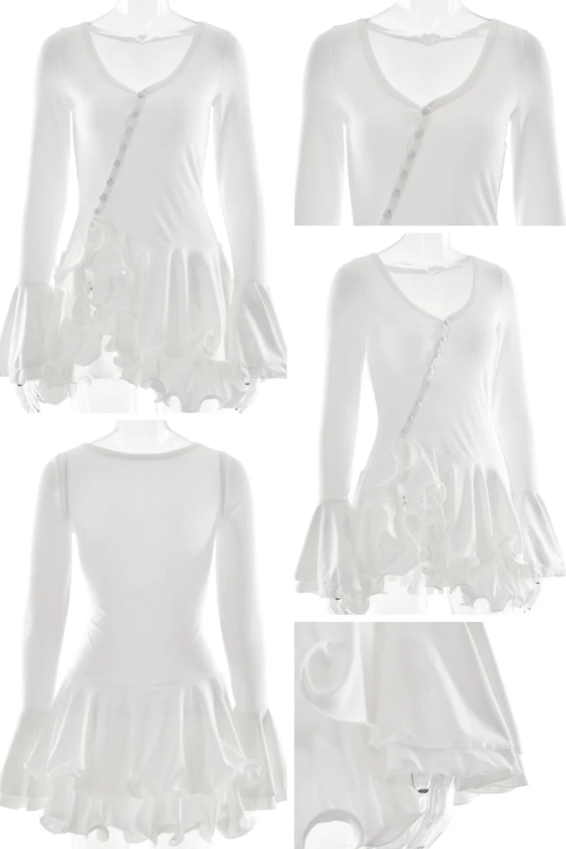 Ruffled V-Neck Button Mini Dress